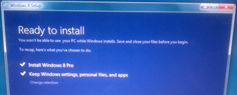 Windows 8 Setup, Ready to Install